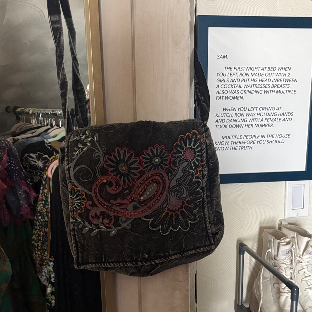 Embroidered Black Shoulder Bag